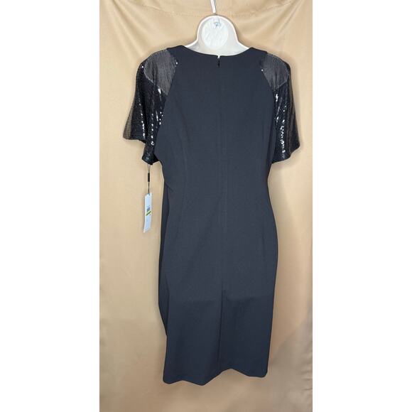 Calvin Klein Black Sequin Flutter Sleeve Midi Sheath Dress 14 NWT - Picture 5 of 9